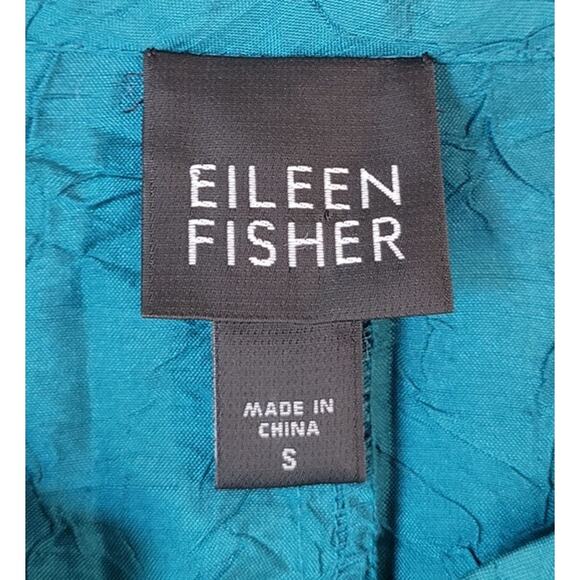 VTG Eileen Fisher Luxury Teal Silk Asian Inspired Jacket Polished Style Small - Picture 4 of 7